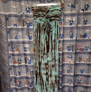 Teal & Brown Strapless Maxi Dress